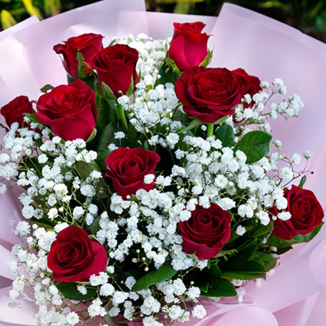 我愛你紅玫瑰滿天星花束  花店推薦