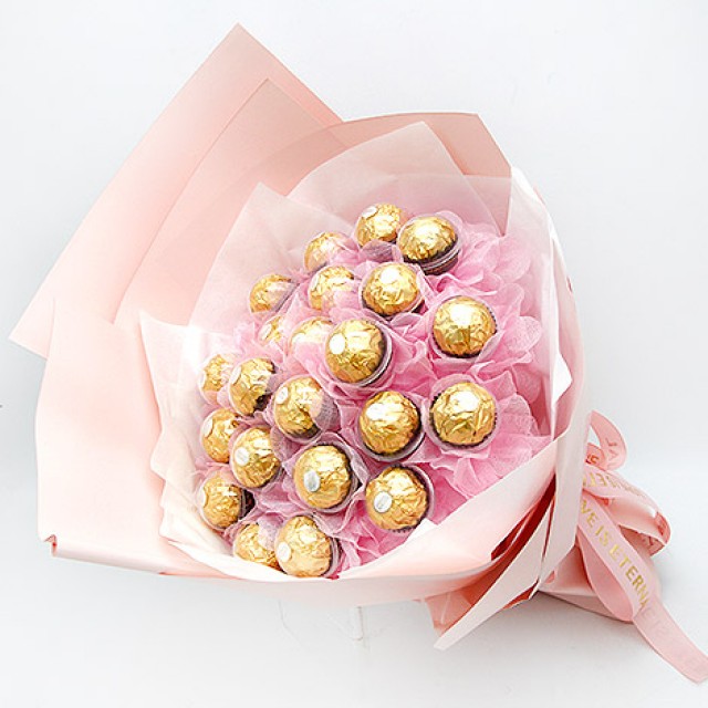 網路花店 柔情22顆粉色金莎花束 金莎花束 金莎巧克力花束 情人節花束 情人節送花 